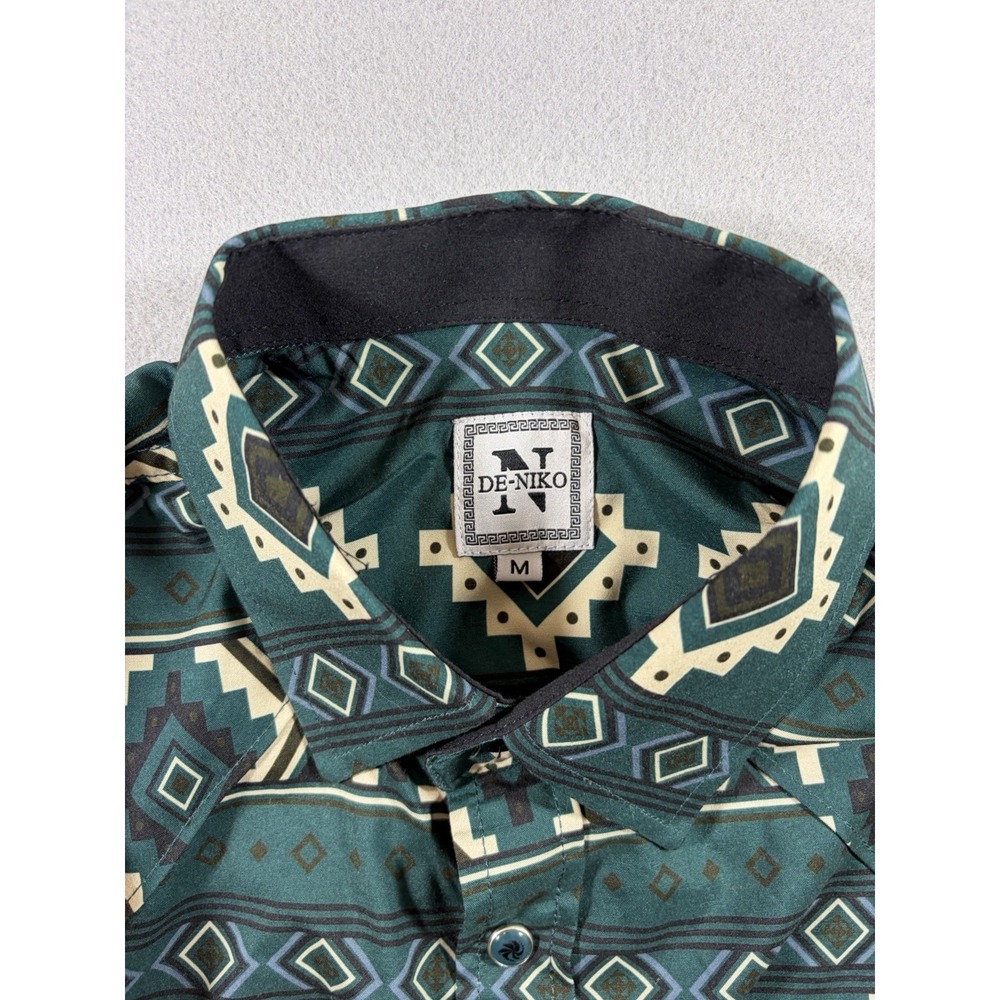 DE-NIKO Long Sleeve Men's Button Up T Shirt Aztec Western Medium Pearl Snap - Picture 5 of 7